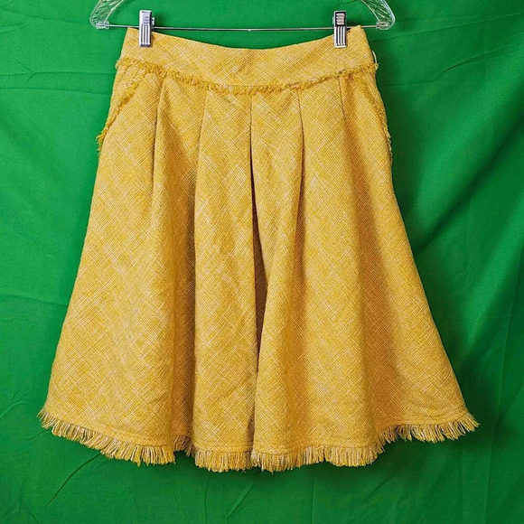 Maeve‎ Anthropologie Womens Yellow Tweed Fringe Skirt 2 - Picture 1 of 5